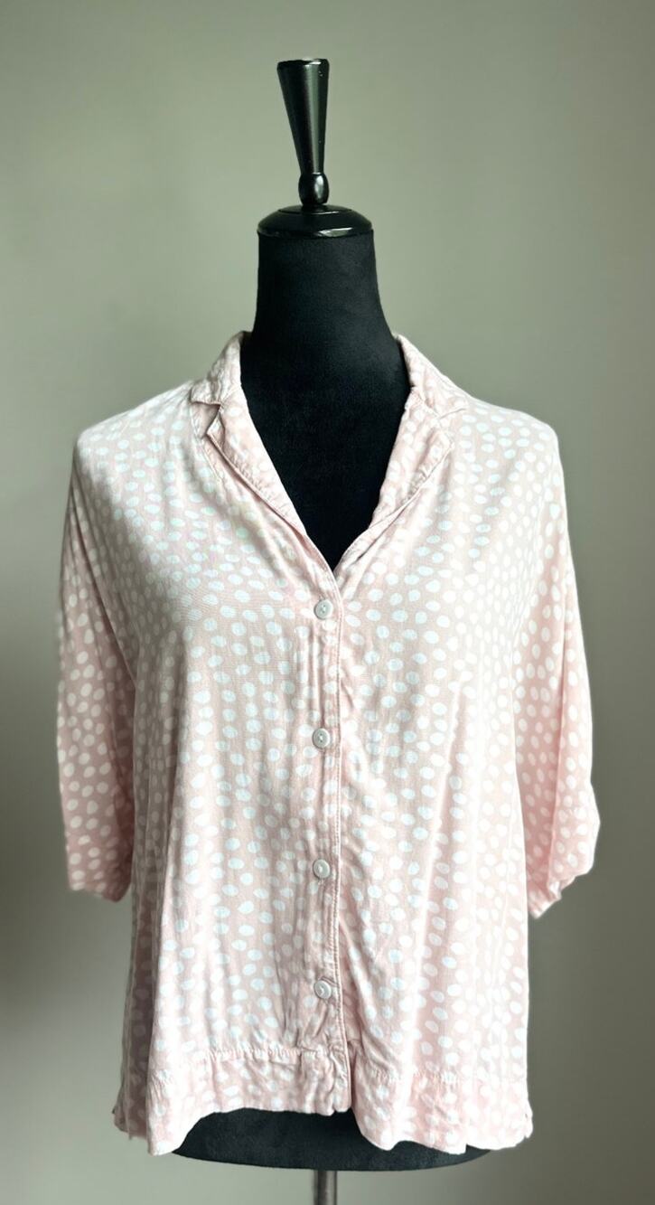 PIYAMA Pink White Polka Dot Short Sleeve Button Front Pajama Top Size S/M
